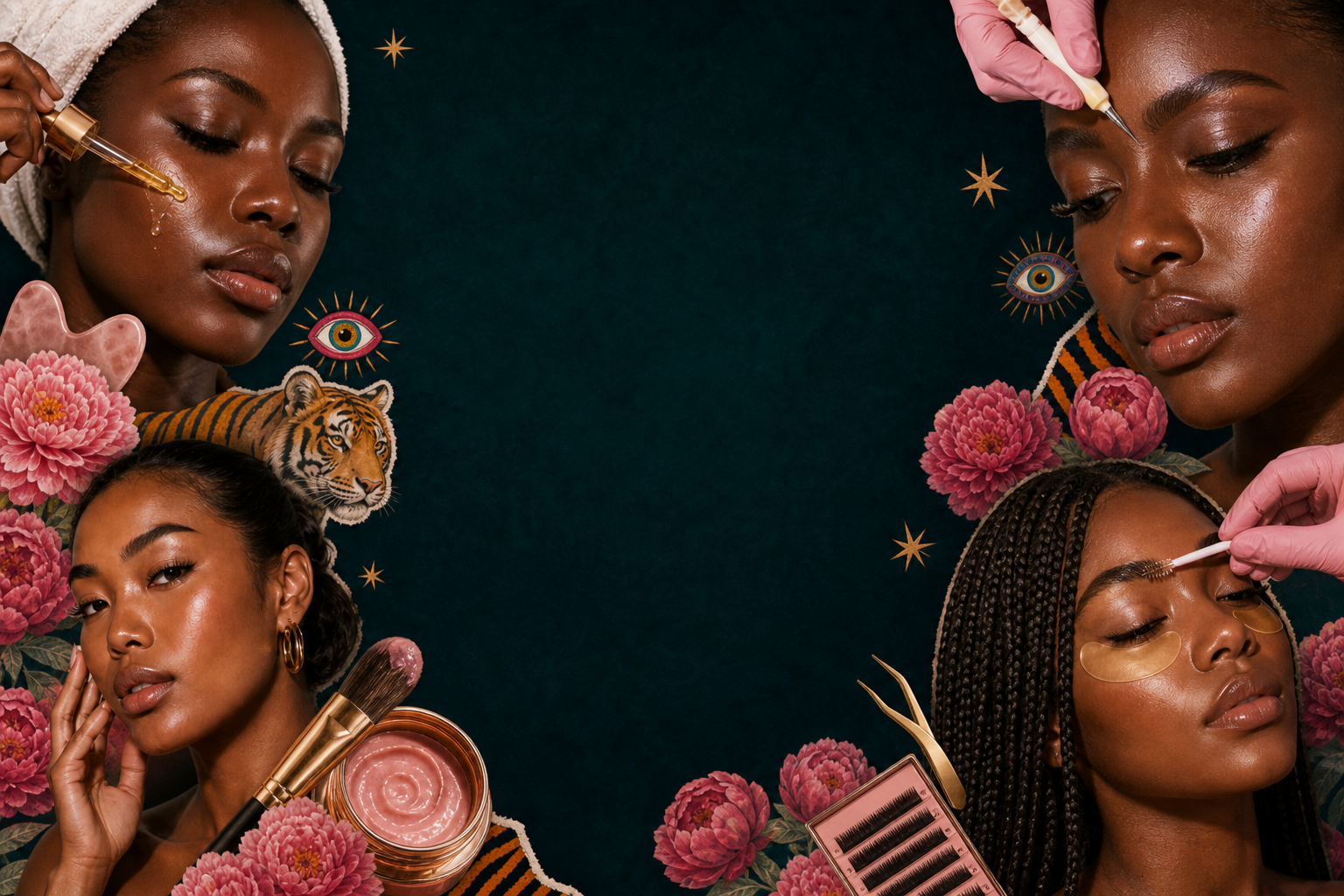 KREM Spa tiger, beauty, and flower moodboard
