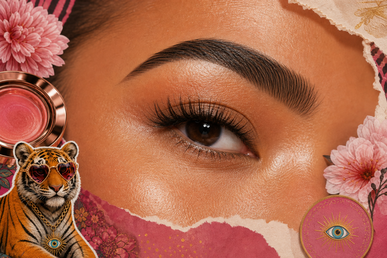 Tanned Asian brow and eye with sculpted brow shaping
