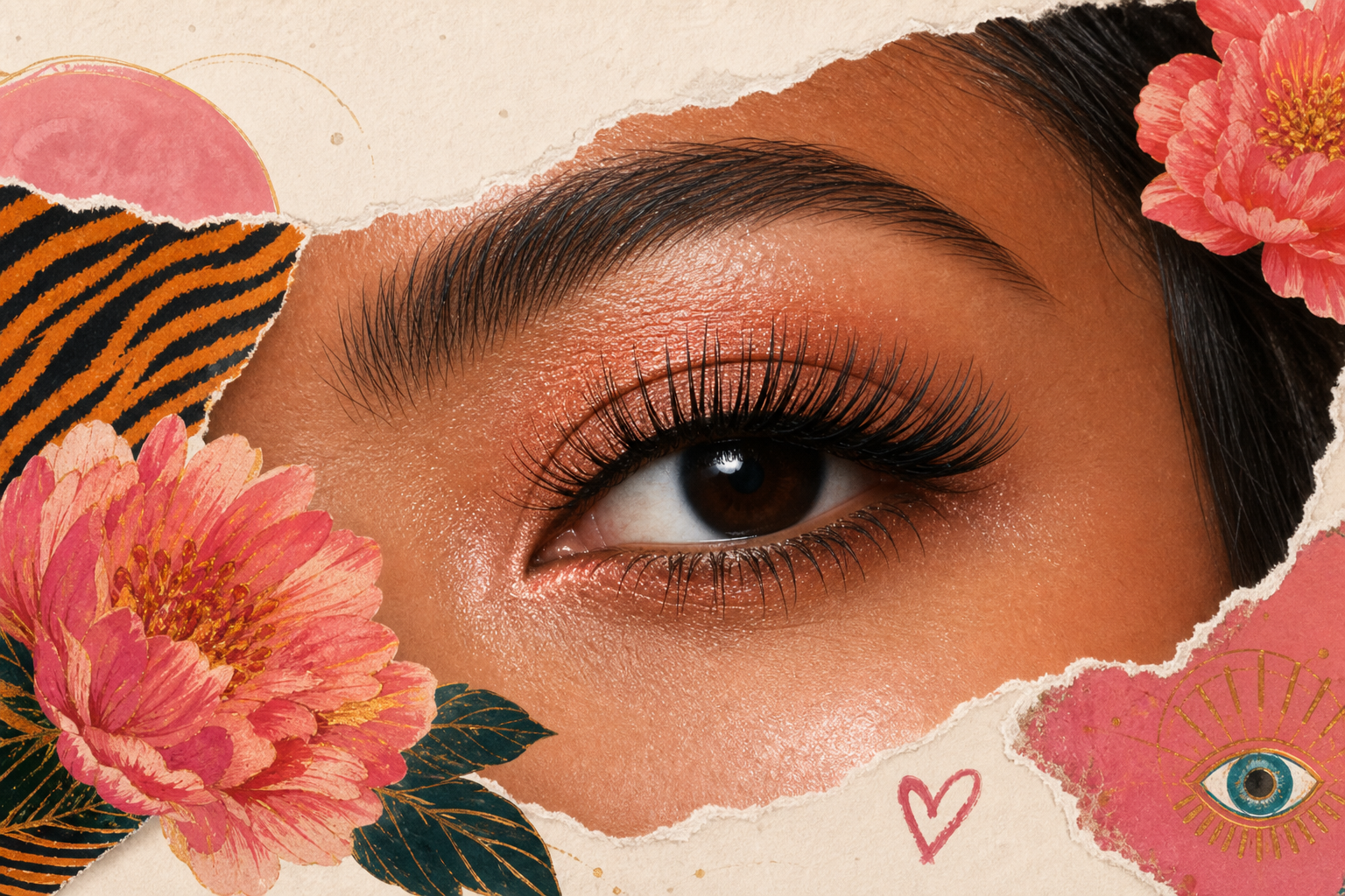 Tanned Asian eye with long styled lash extensions
