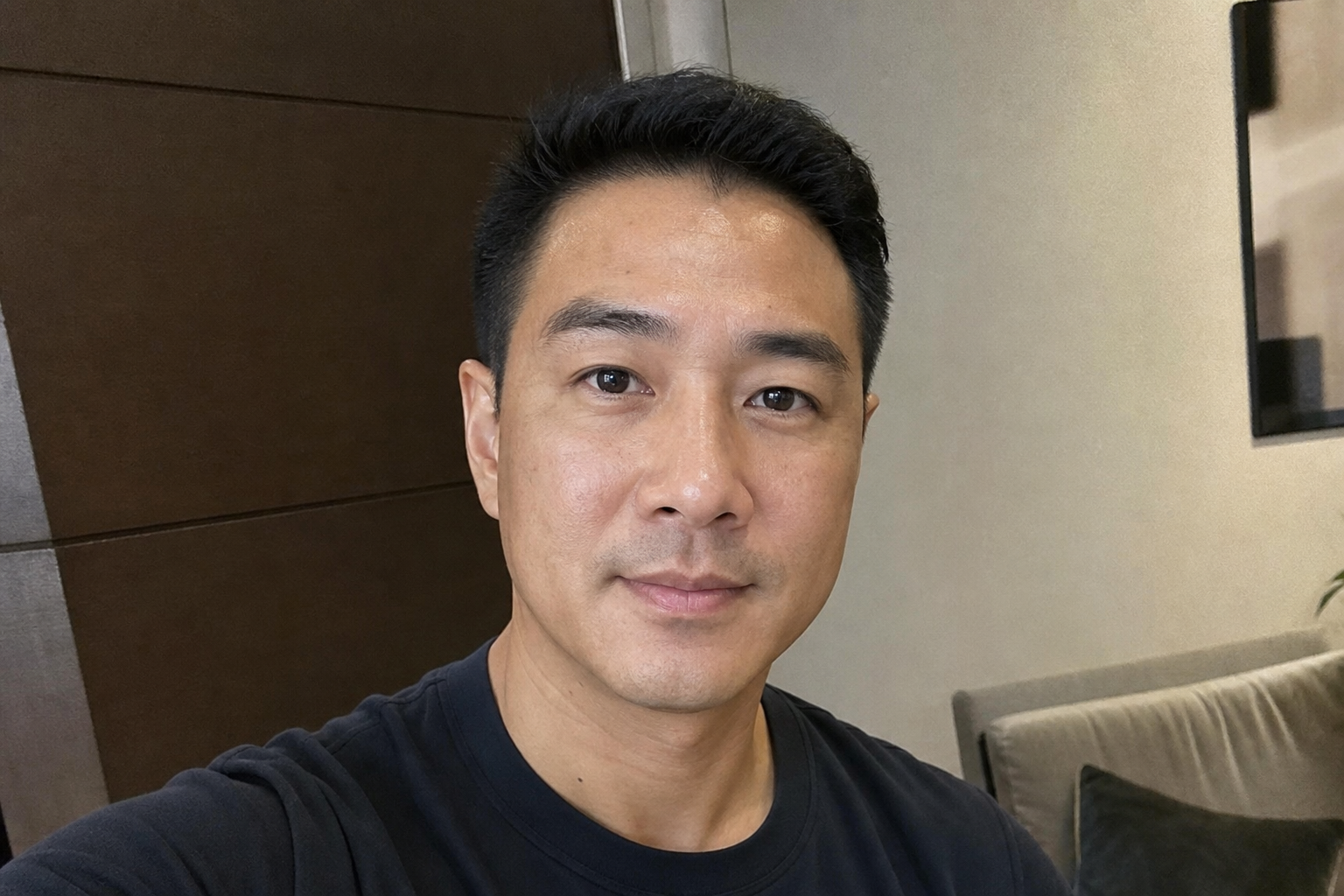 Amateur selfie of Kenji after dermaplaning